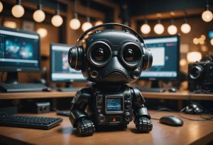 Grok AI персонаж за компьютером