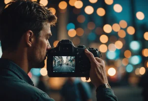 Человек смотрит старые фотографии